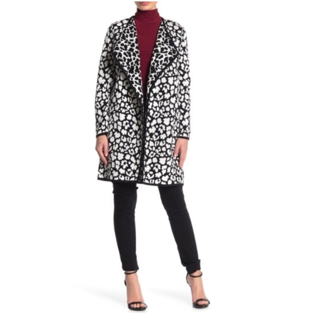 Vince Camuto Cheetah Print Open Front Cardigan Sweater Size Petite Small